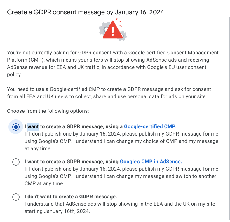 three choices for GDPR compliance for your AdSense account