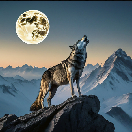 A wolf howling at the moon